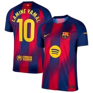 Men’s Lamine Yamal #10 FC Barcelona 2025/2026 Home Player Version Jersey